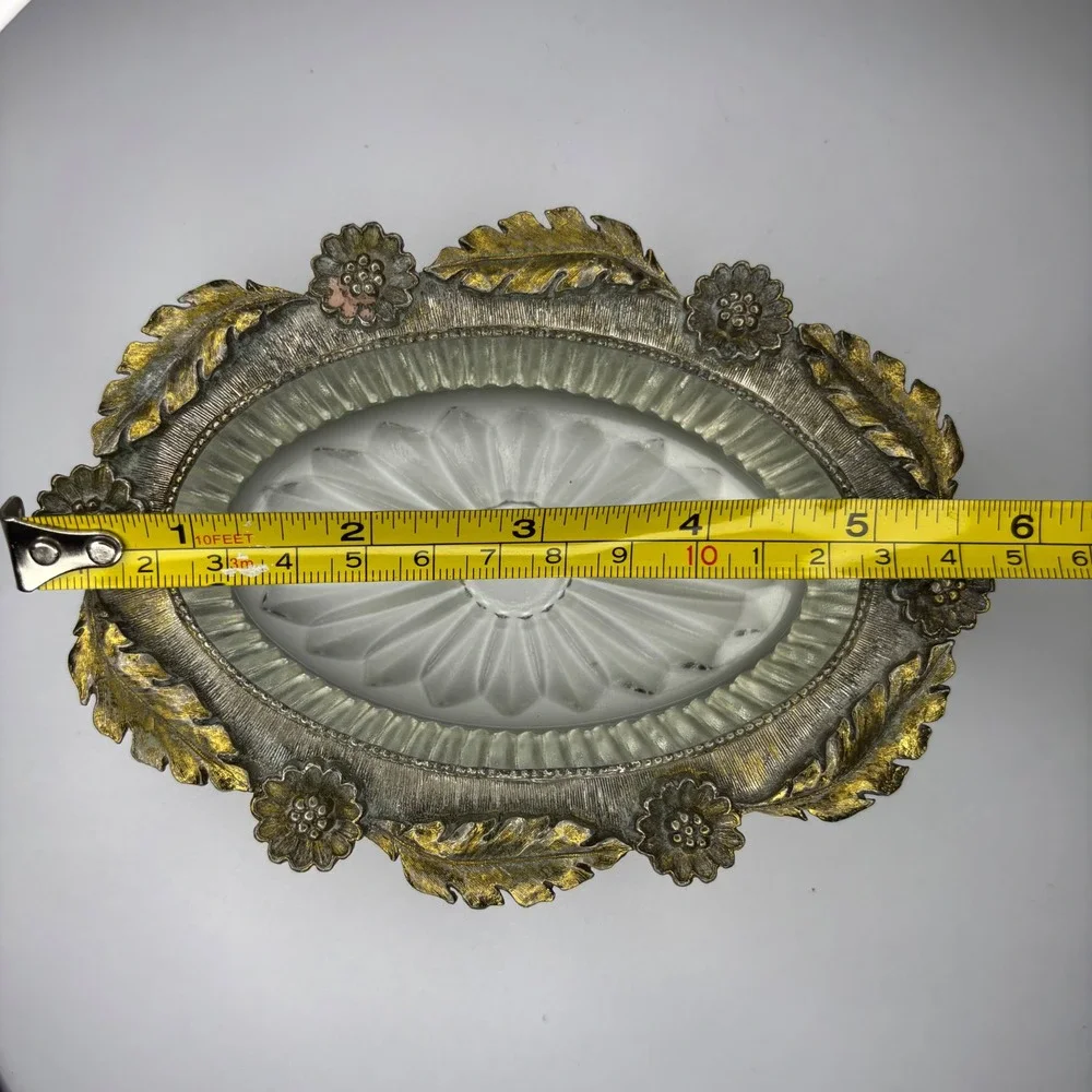 Vintage Matson Hollywood Regency Style Metal and Cut Glass Floral Soap Dish